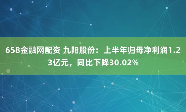 658金融网配资 九阳股份：上半年归母净利润1.23亿元，同比下降30.02%